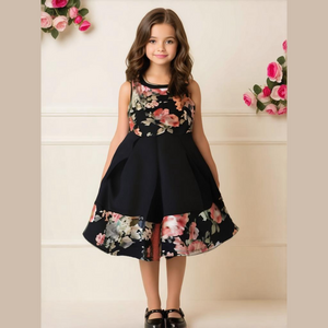 Paper Doll Girl's Size 10 Black Floral Foil Print Sleeveless A Line Spring Dress